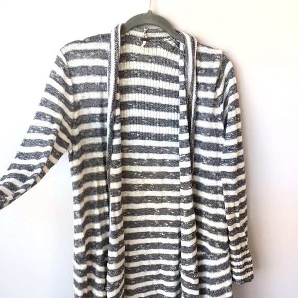 Free People Grey Stripped Long Line Knit Cardigan - Picture 3 of 5